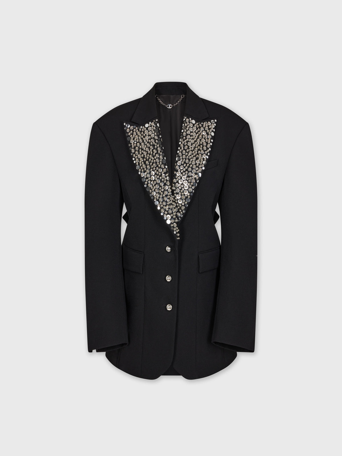 BLACK EMBROIDERED BLAZER IN WOOL GRAIN DE POUDRE position 1