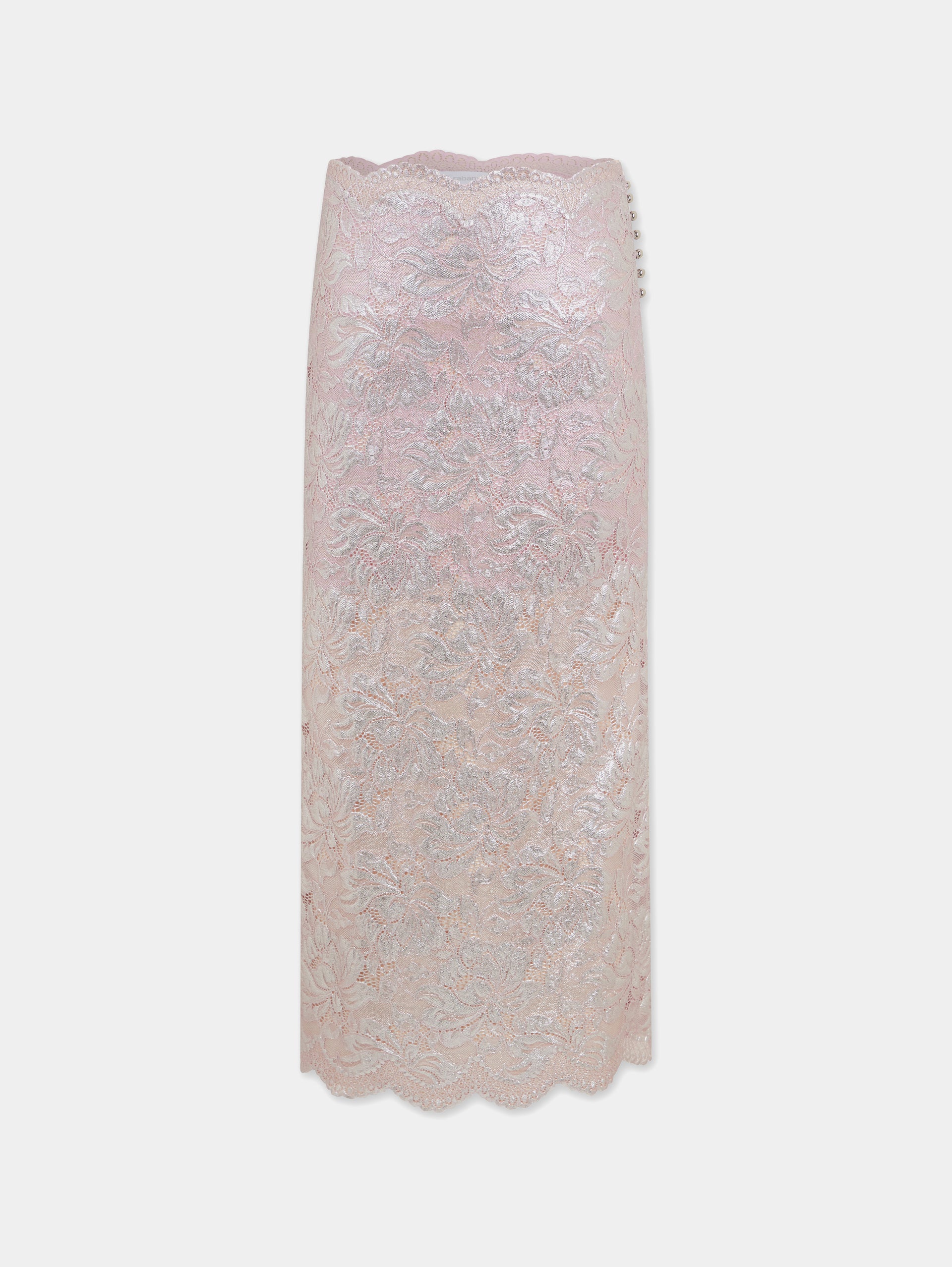 LIGHT PINK LONG SKIRT IN LACE WITH SILVER INDUCTION position 8