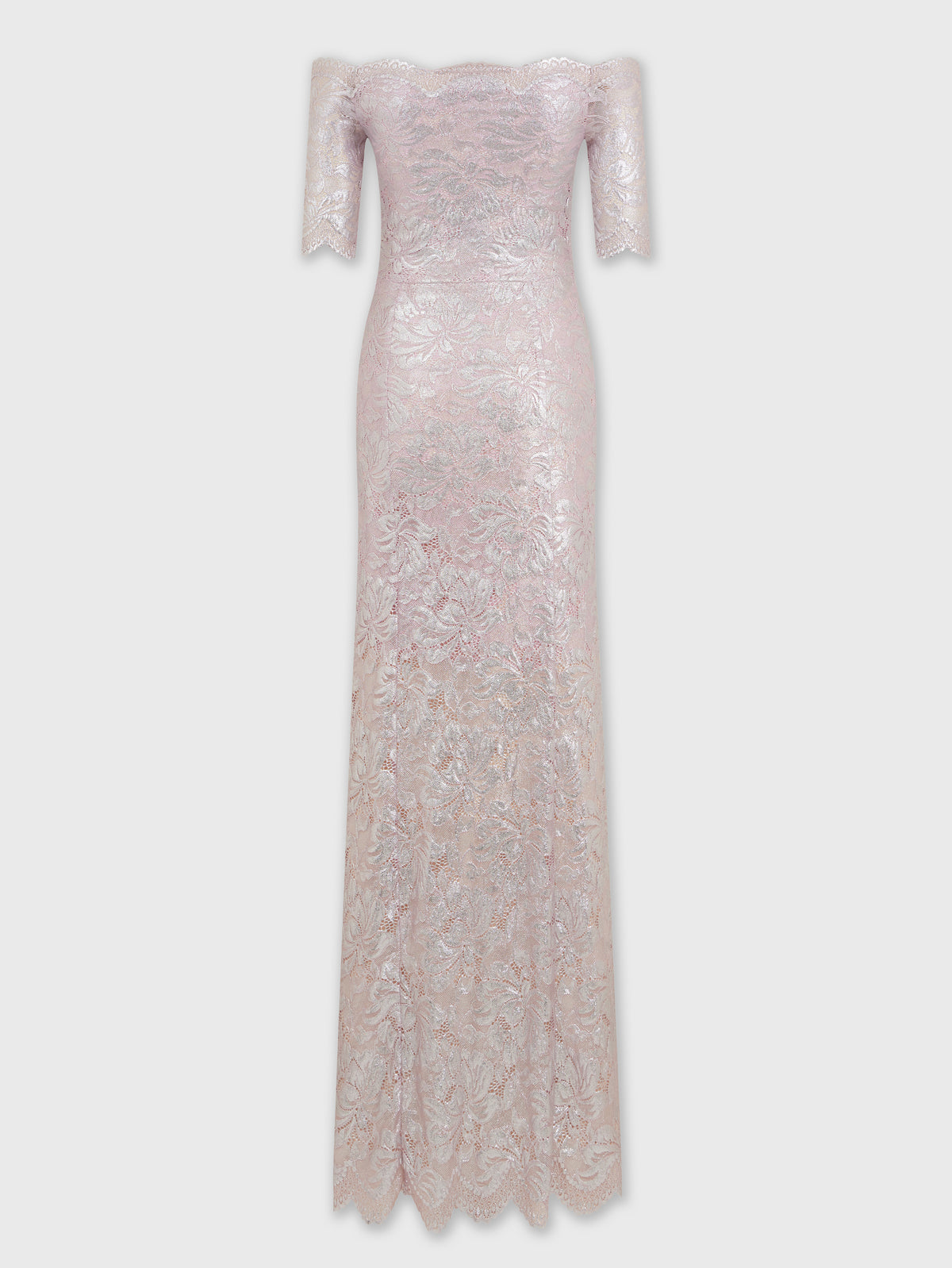 PINK LONG DRESS IN LACE WITH SILVER INDUCTION position 7