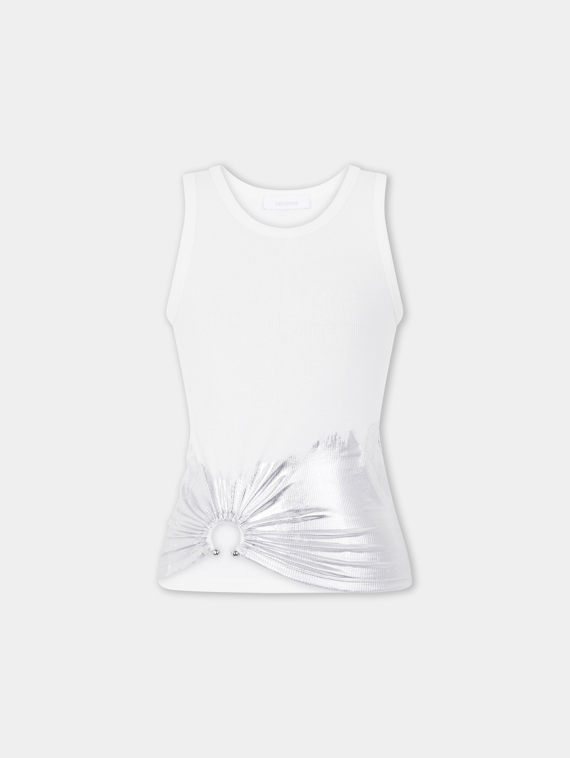White tank top piercing in ribbed jersey position 1