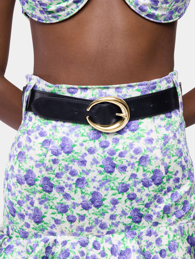 Ring belt in black and gold classic leather - Image 2