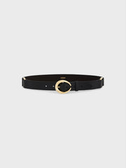 Ring belt in black and gold classic leather