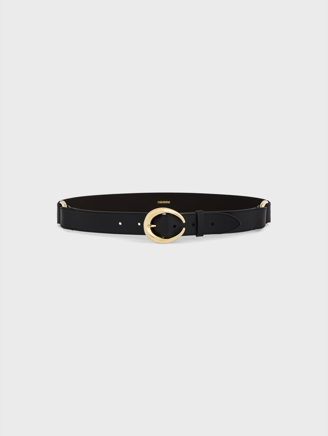 Ring belt in black and gold classic leather - Image 1