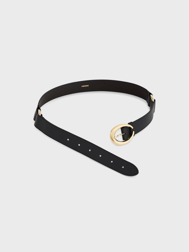 Ring belt in black and gold classic leather - Image 3