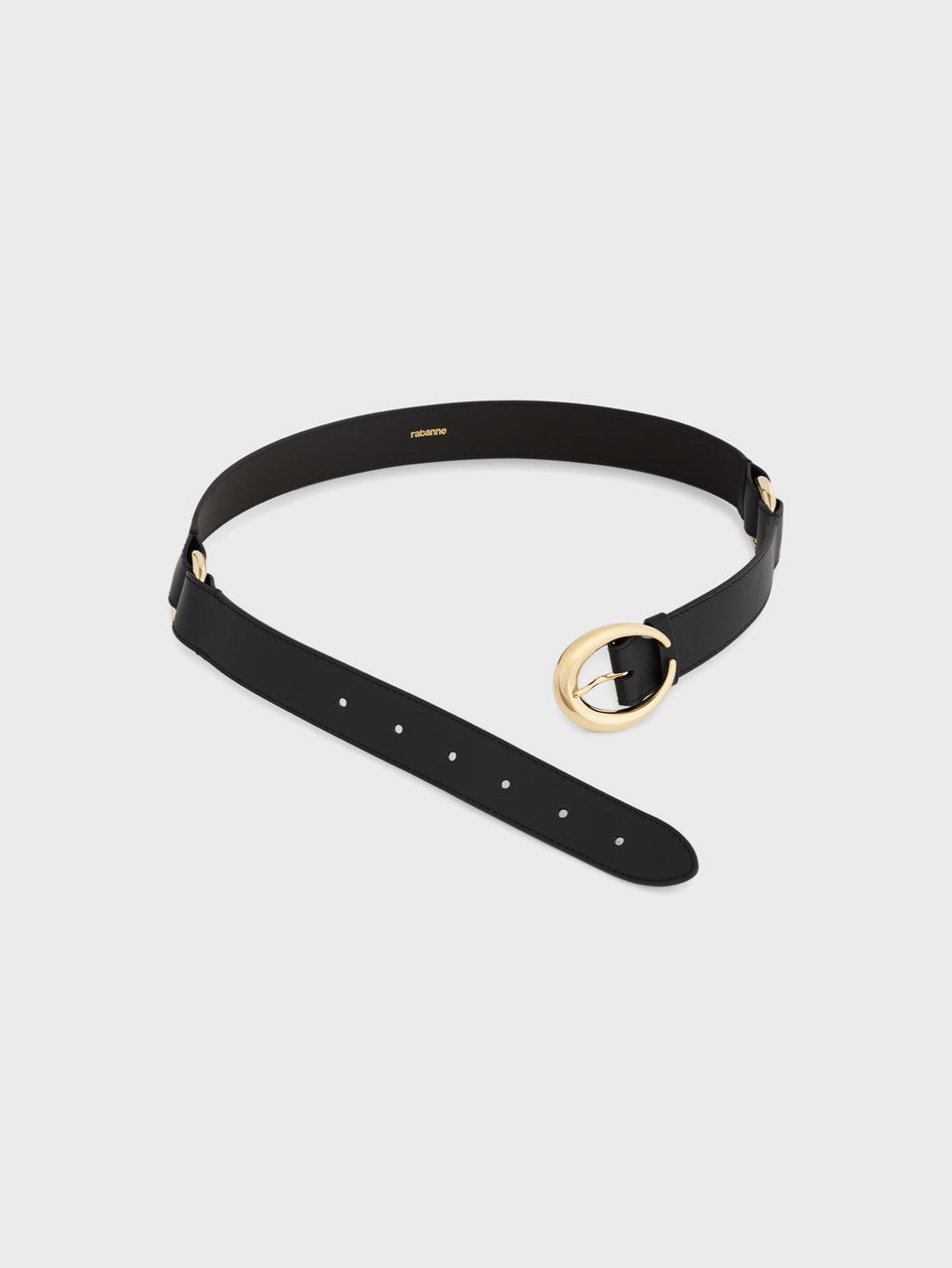 Ring belt in black and gold classic leather - Image 3