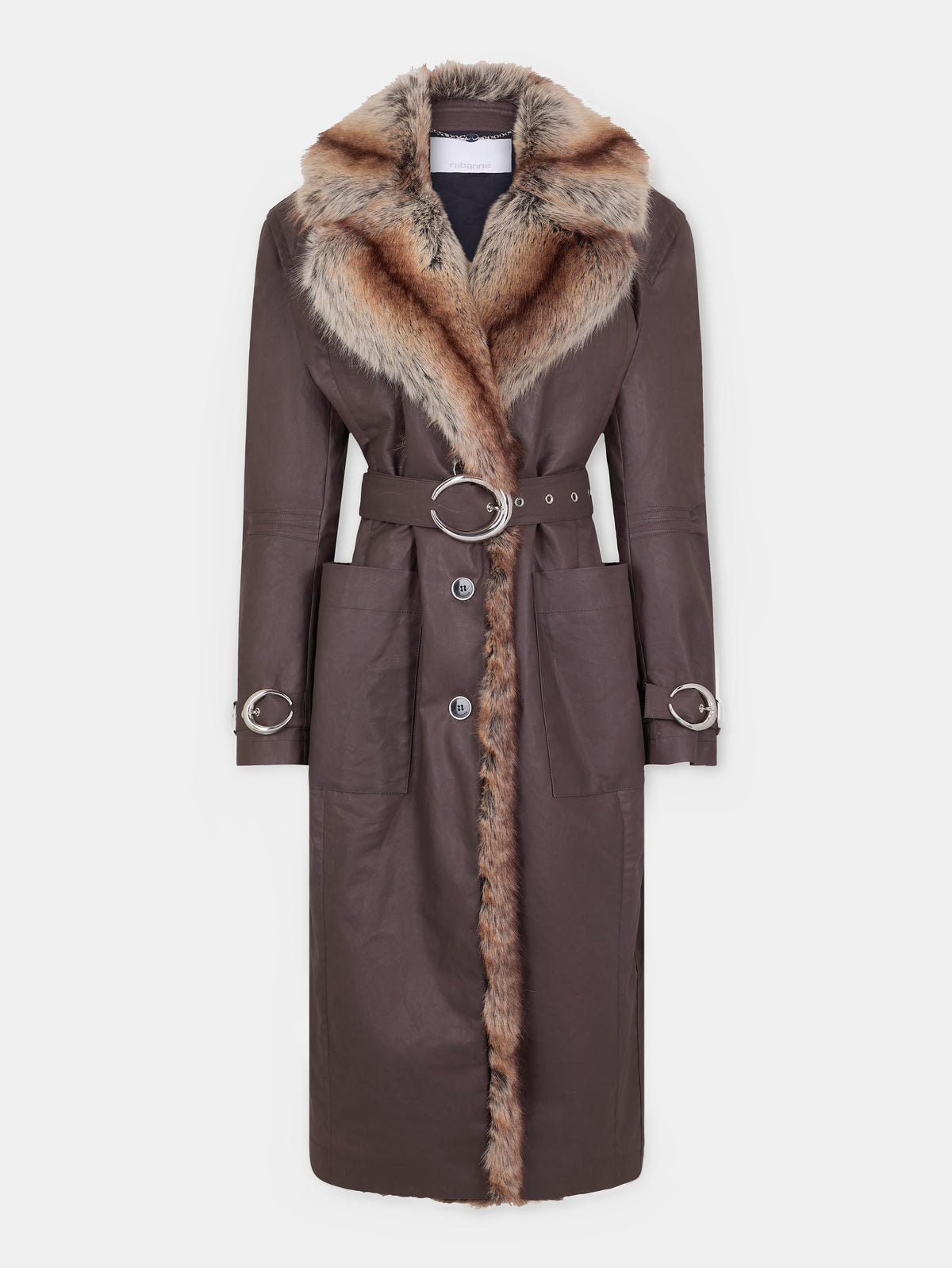 Trench coat with fake fur trims position 1 - Image 1