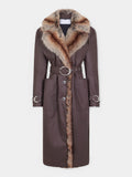 Trench coat with fake fur trims