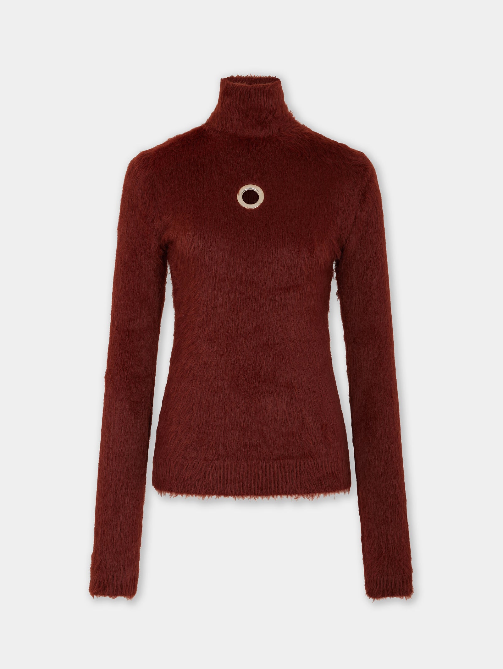 Turtleneck top in brushed knit brown position 1 - Image 1