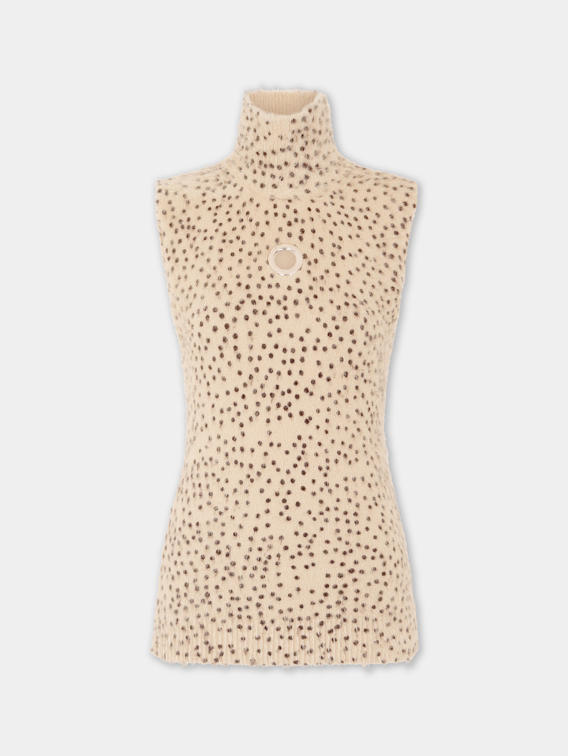 Turtleneck sleeveless top in brushed knit position 1