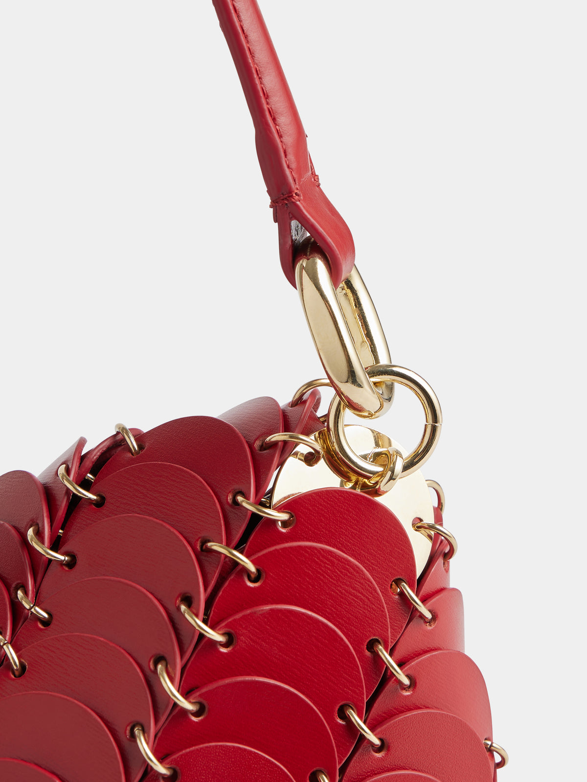 Red Paco shoulder clutch in calfskin leather position 4