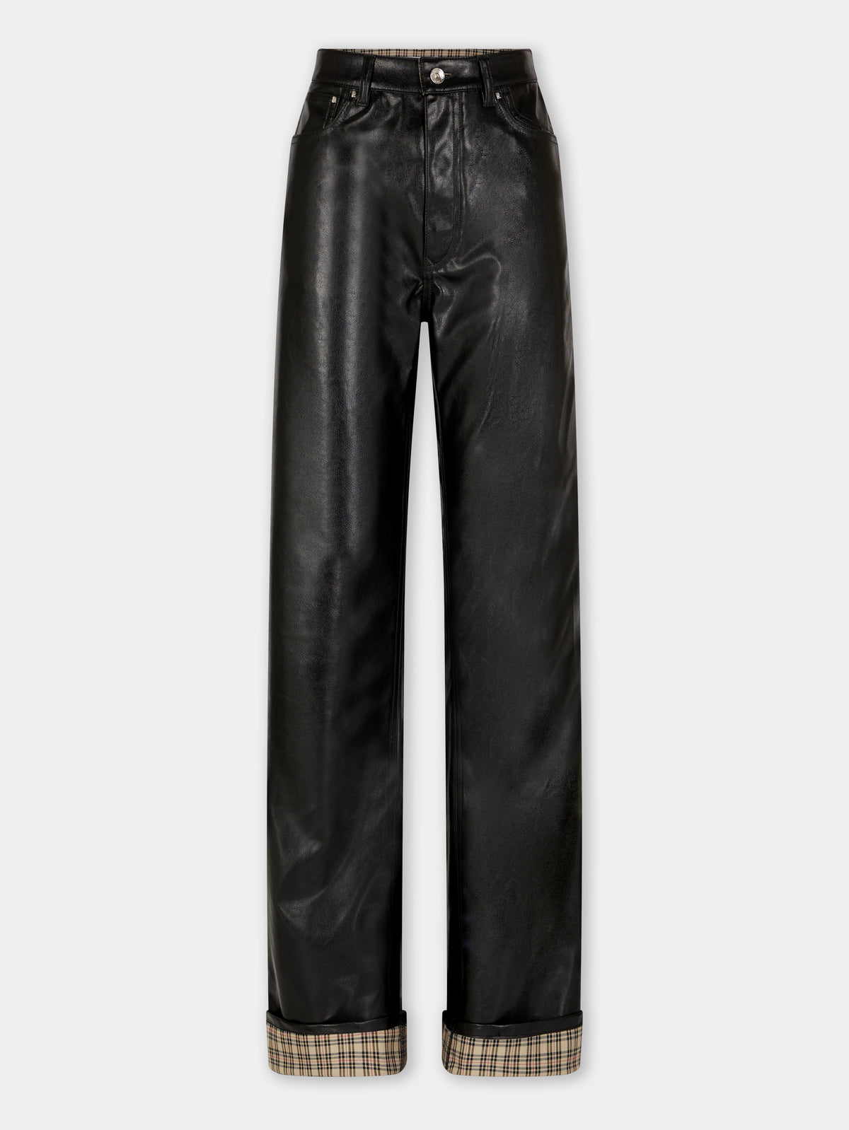 BLACK FLARED TROUSERS IN IMITATION LEATHER position 1