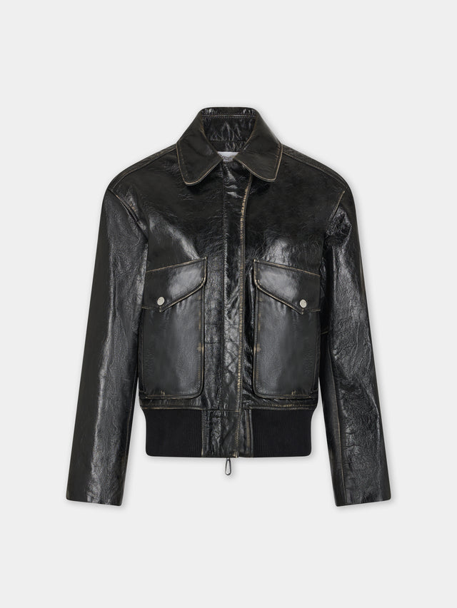Black aviator blouson jacket in leather - Image 1