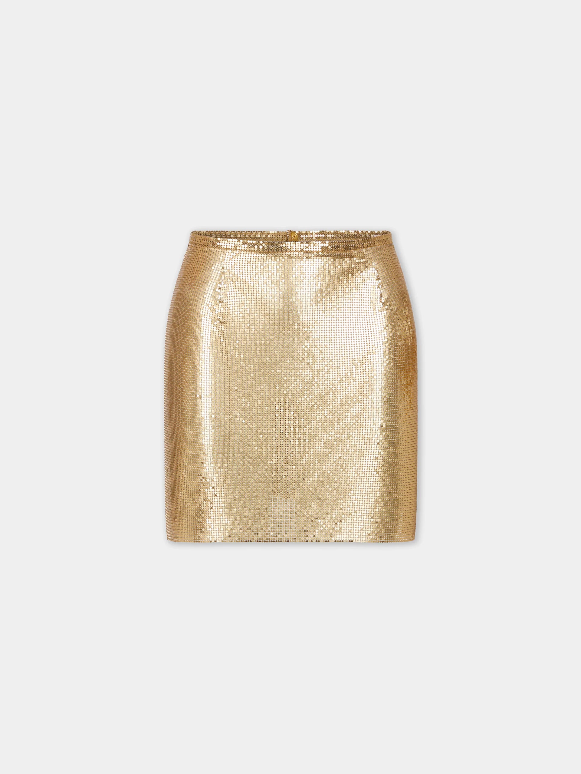 Gold mini skirt in mesh position 1