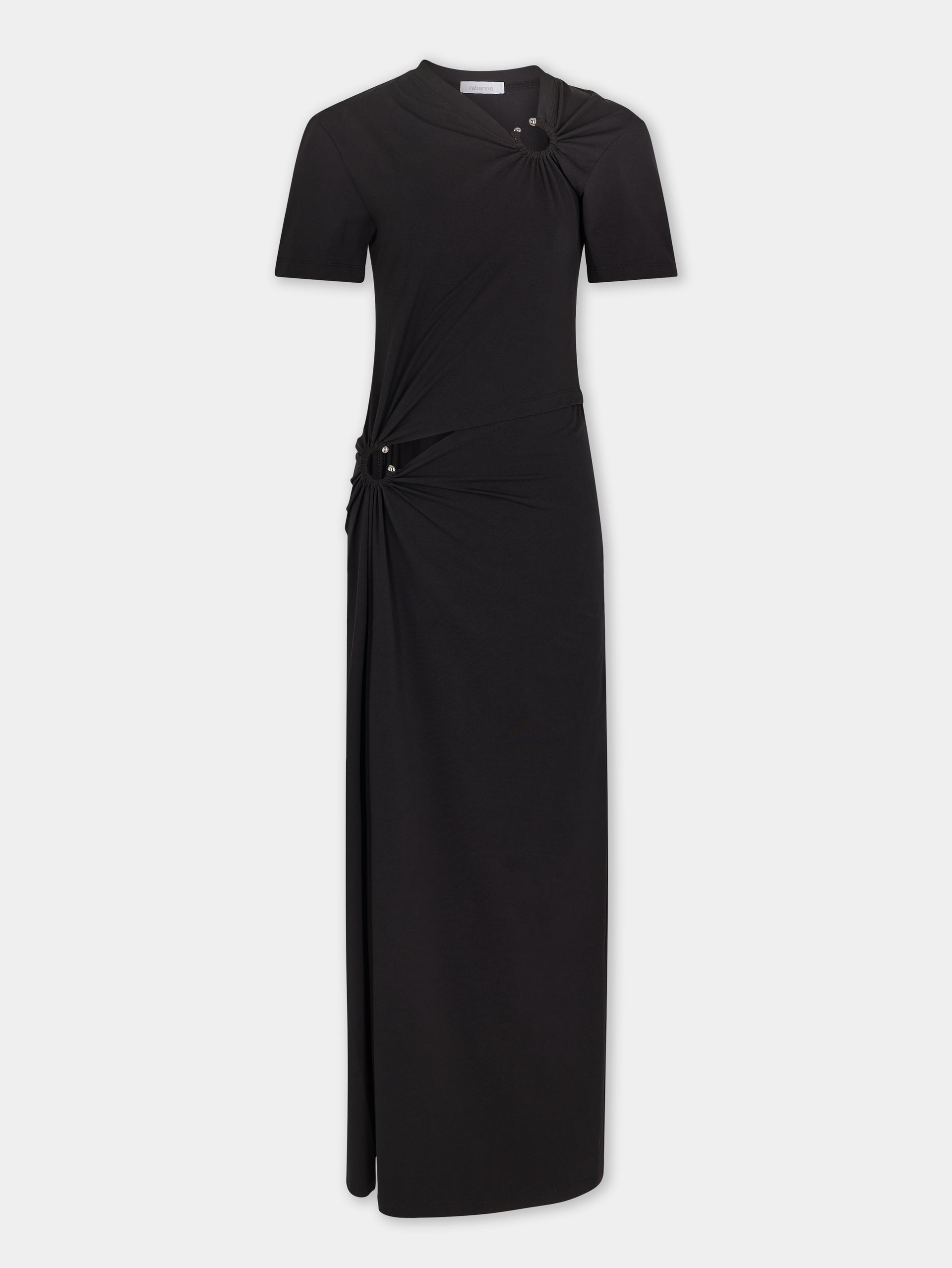 Black long piercing dress in cotton jersey position 1