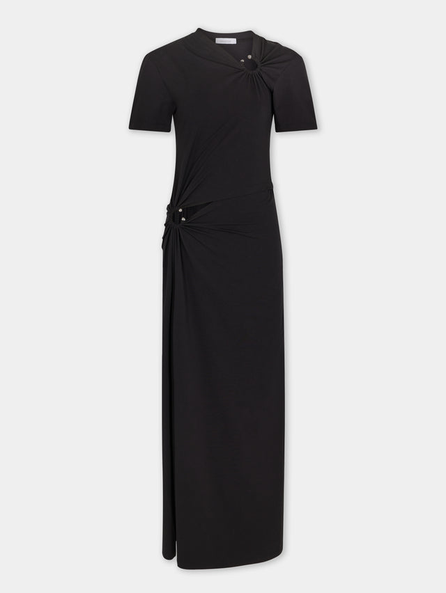 Black long piercing dress in cotton jersey - Image 1