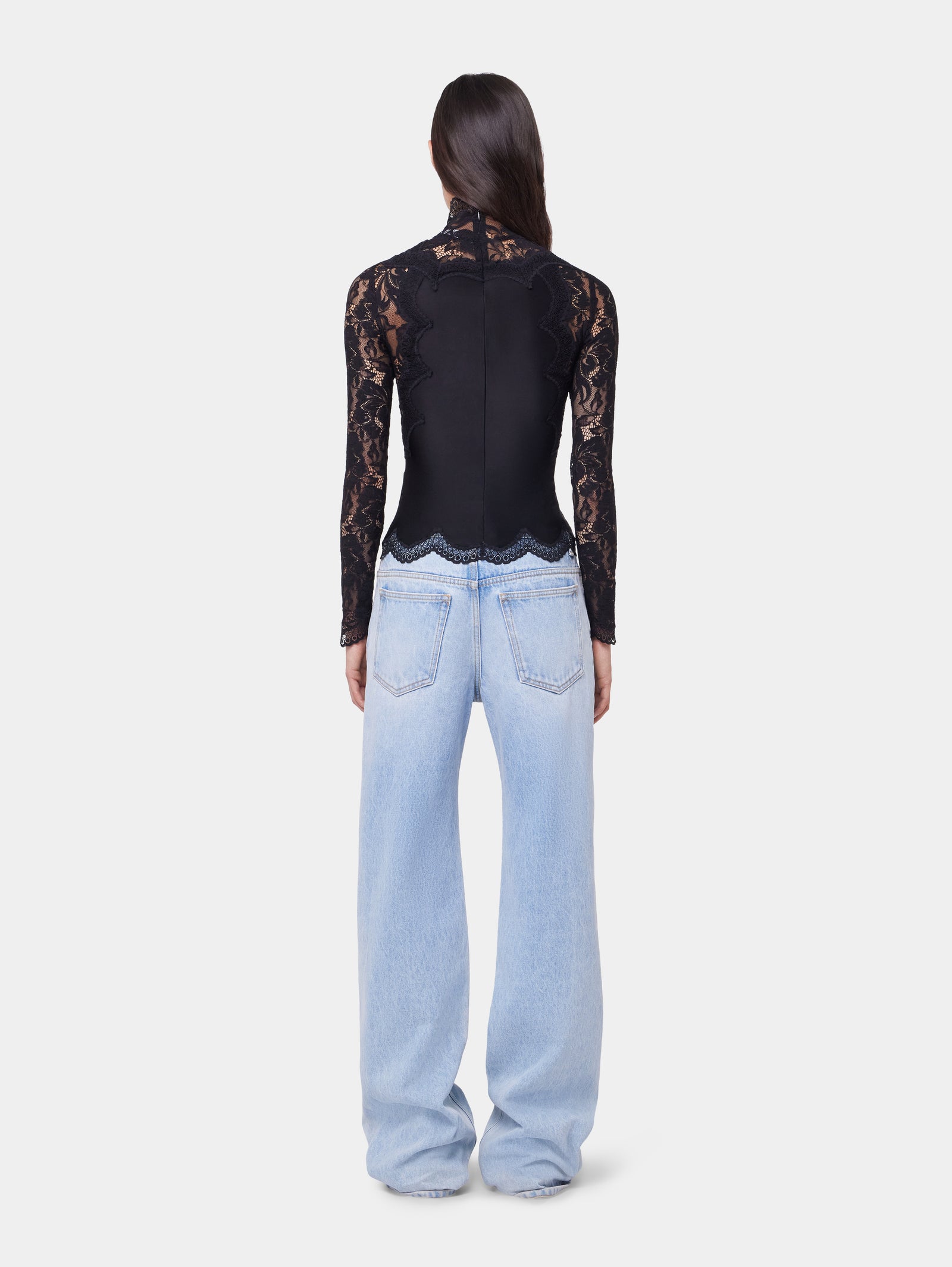 Black long sleeve top in lace and jersey position 5 - Image 3