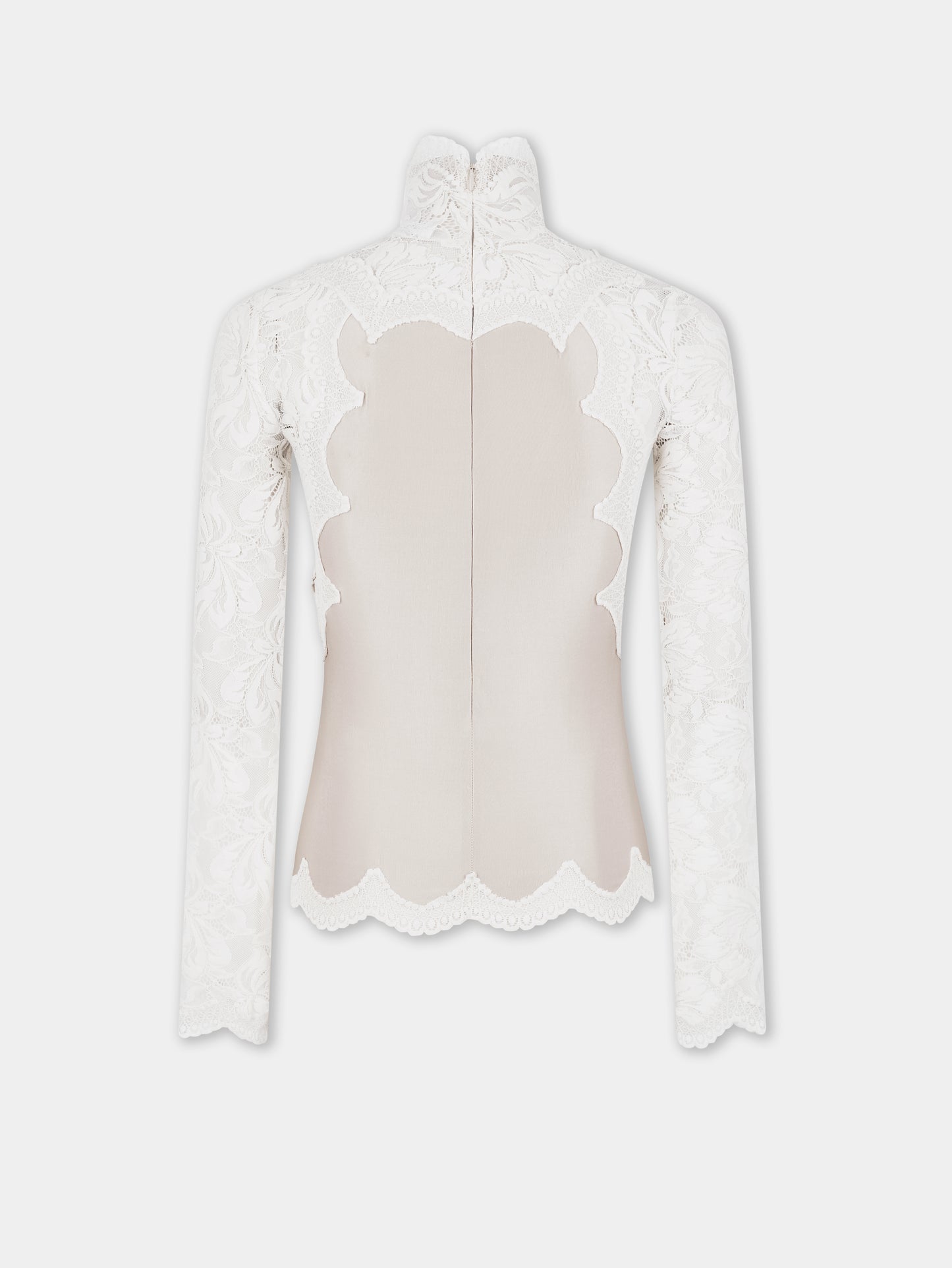 Ivory long-sleeved top in lace and jersey position 7