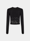 BLACK LONG SLEEVED CROP TOP IN JERSEY SECOND SKIN position 1