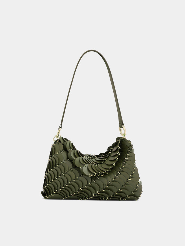 Khaki paco shoulder clutch in calfskin leather - Image 1