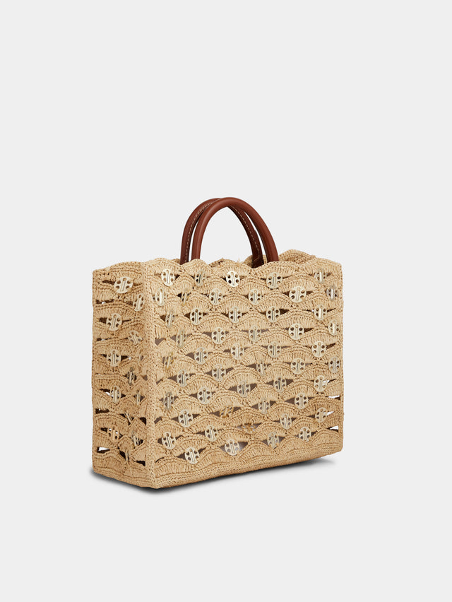 Beige tote bag in raffia - Image 3