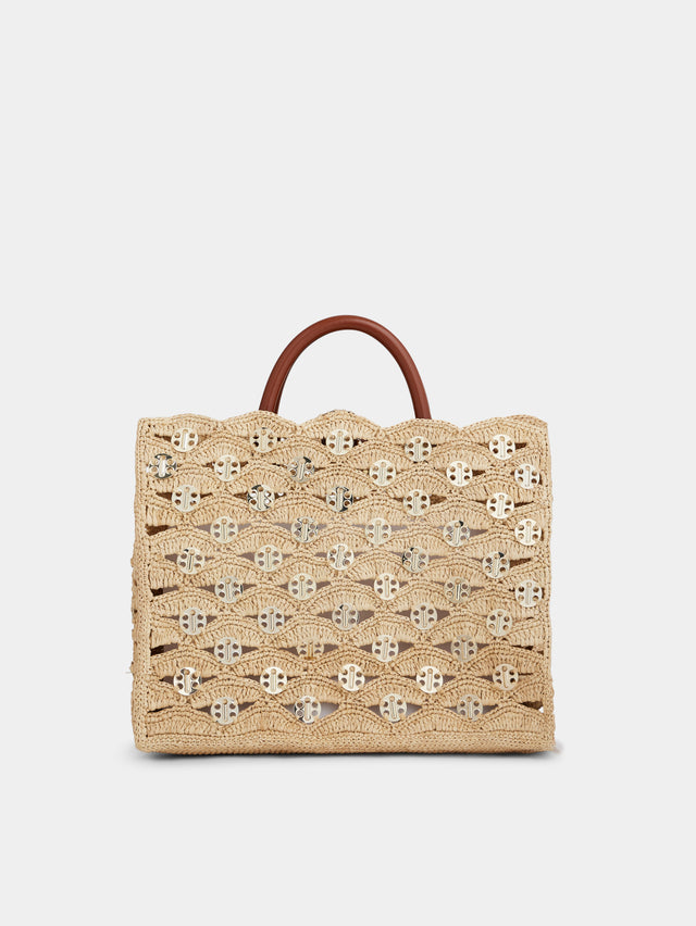 Beige tote bag in raffia - Image 1