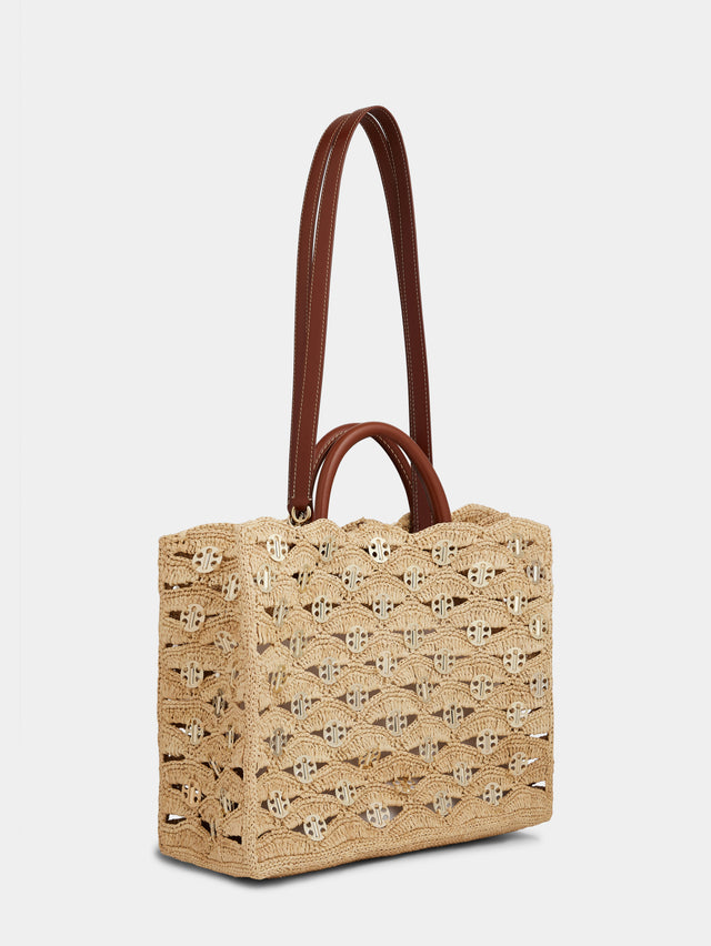Beige tote bag in raffia - Image 3