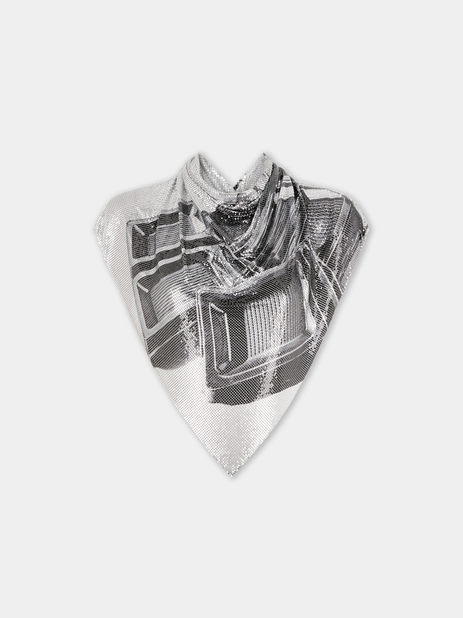 Ohmori x Rabanne silver mesh scarf with chocolat bar print - Image 1