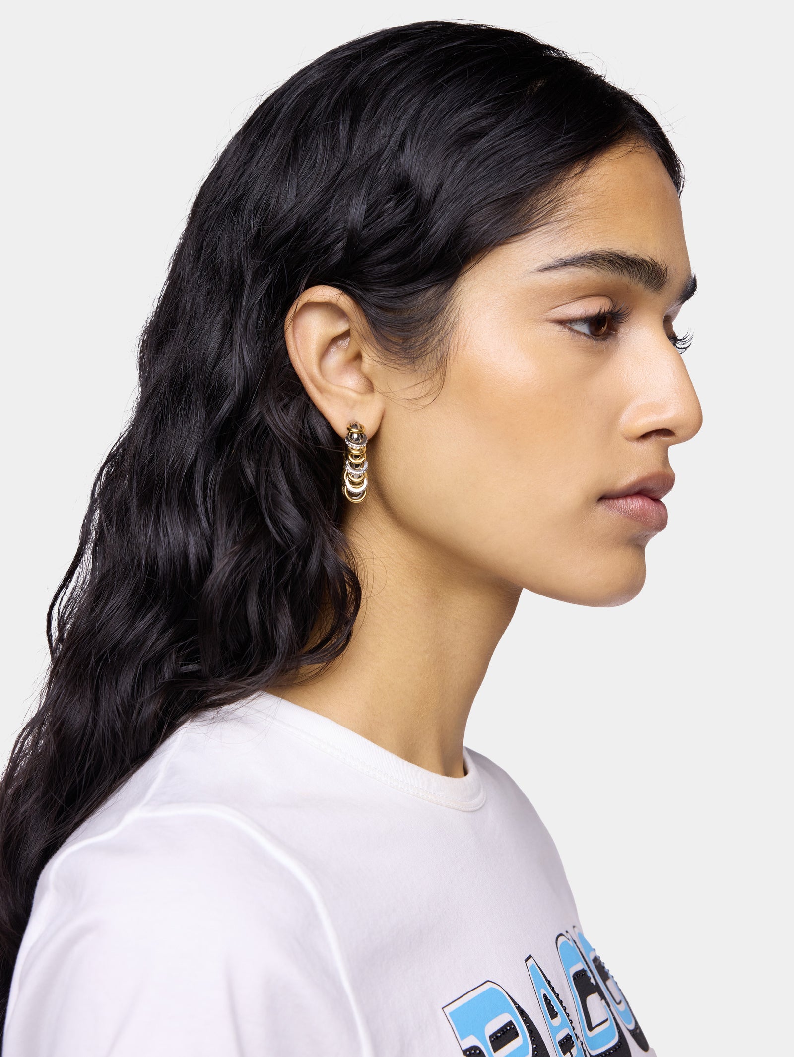 Small Punk XL Link earrings in bicolor silver and gold - Image 2