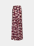 Jupe magenta à motif floral en satin de soie