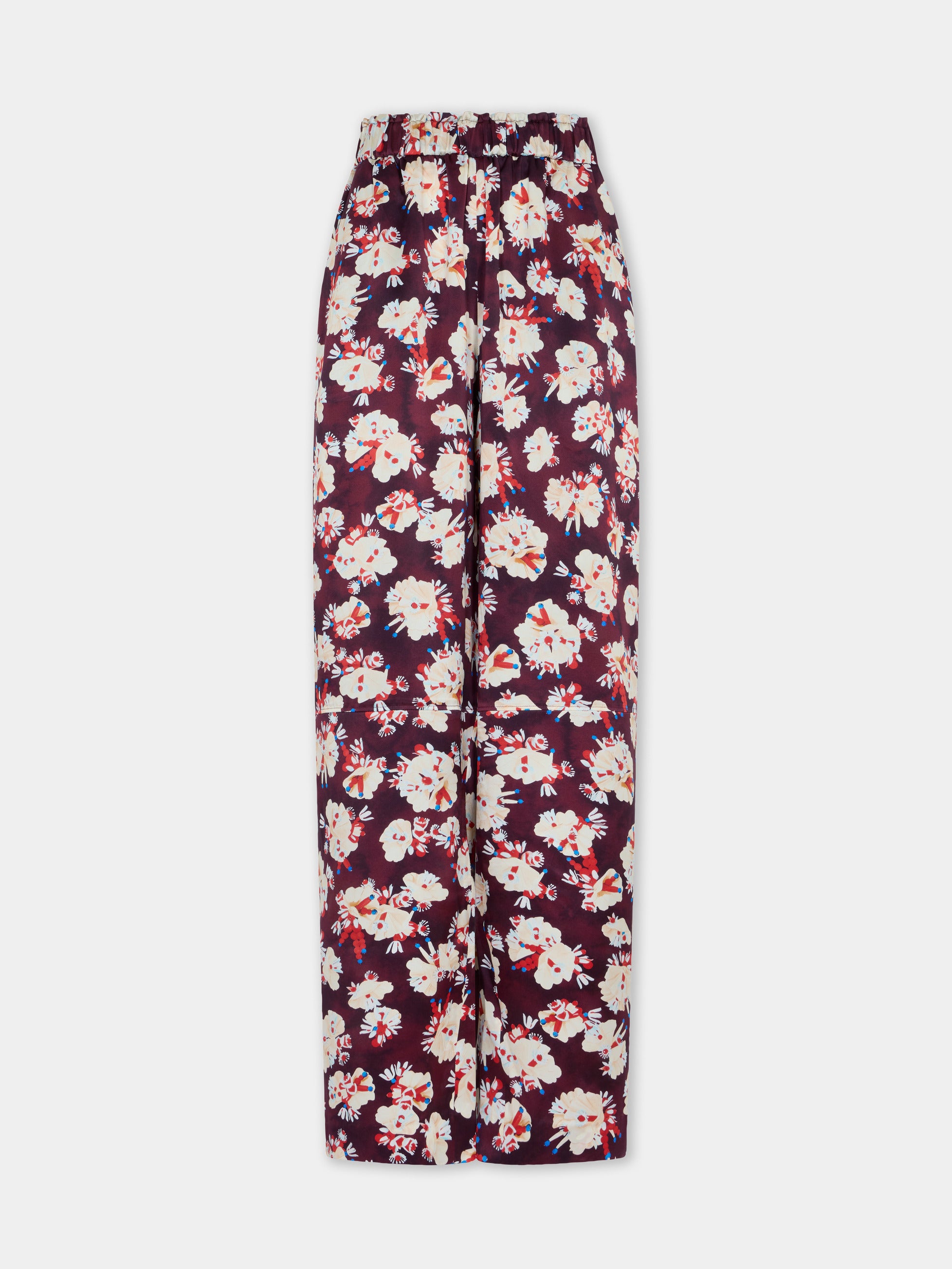 Magenta floral patterned straight trousers in satin silk | Rabanne