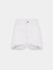 Mini short en denim blanc avec franges