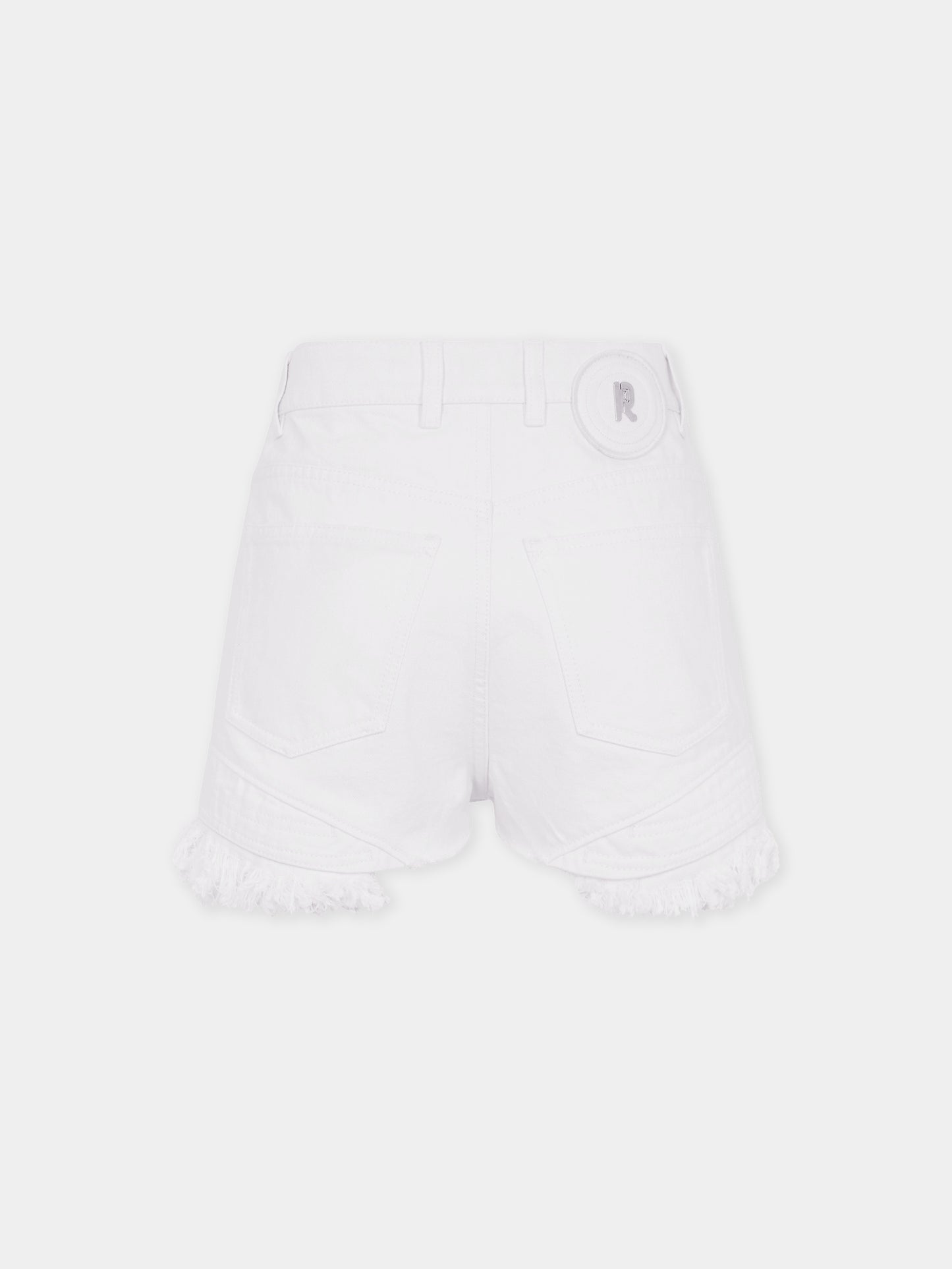Mini short en denim blanc avec franges