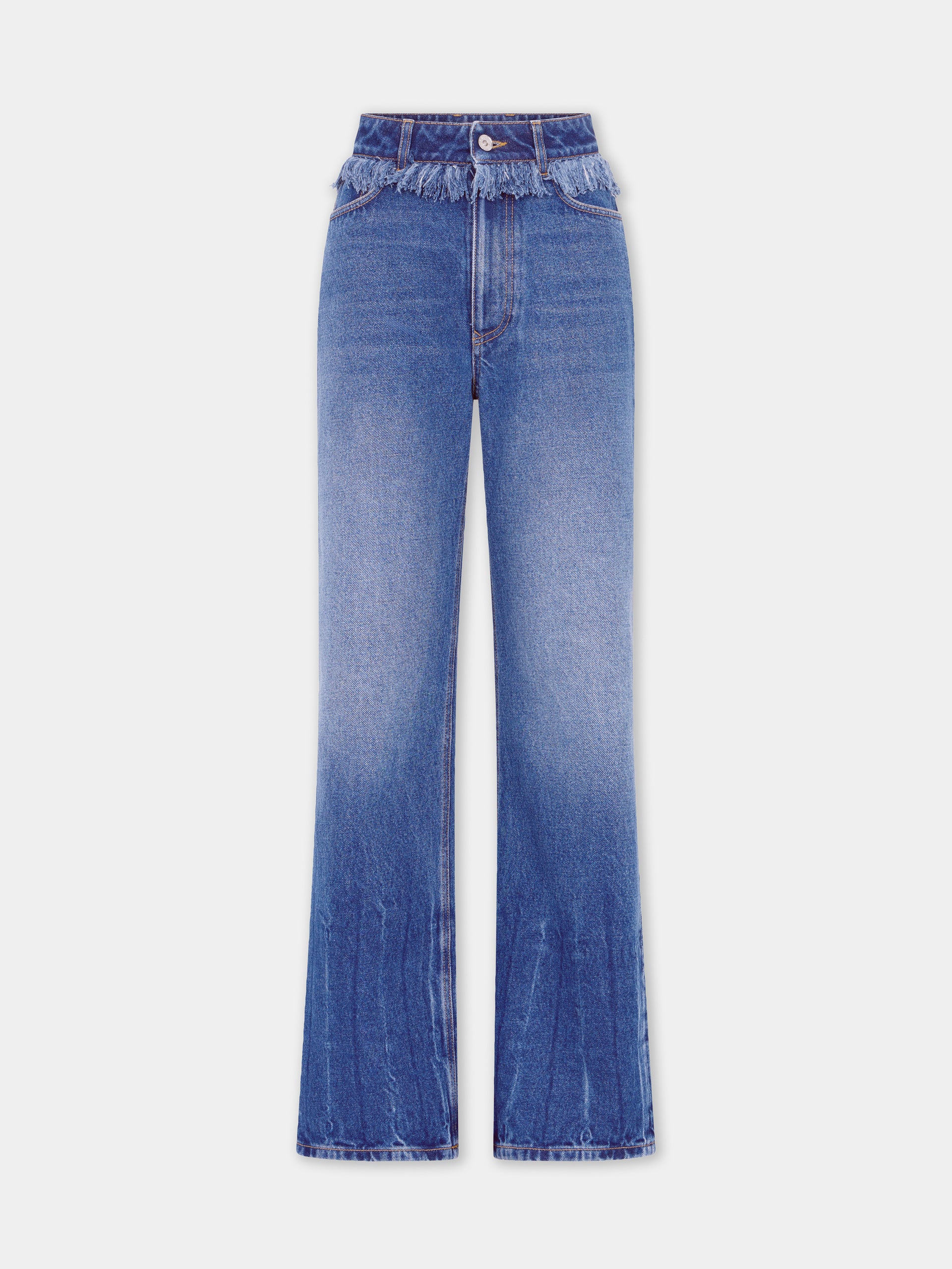 Jean droit en denim délavé avec franges