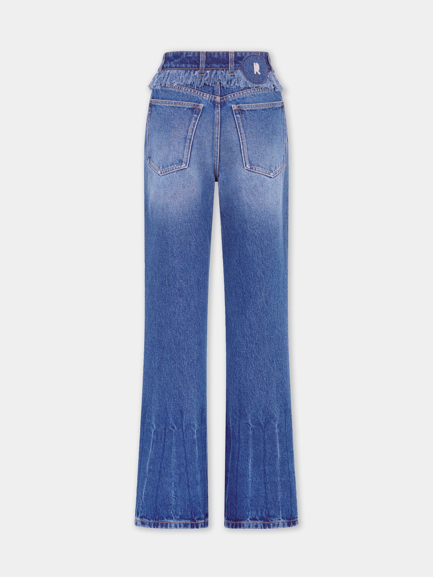 Jean droit en denim délavé avec franges