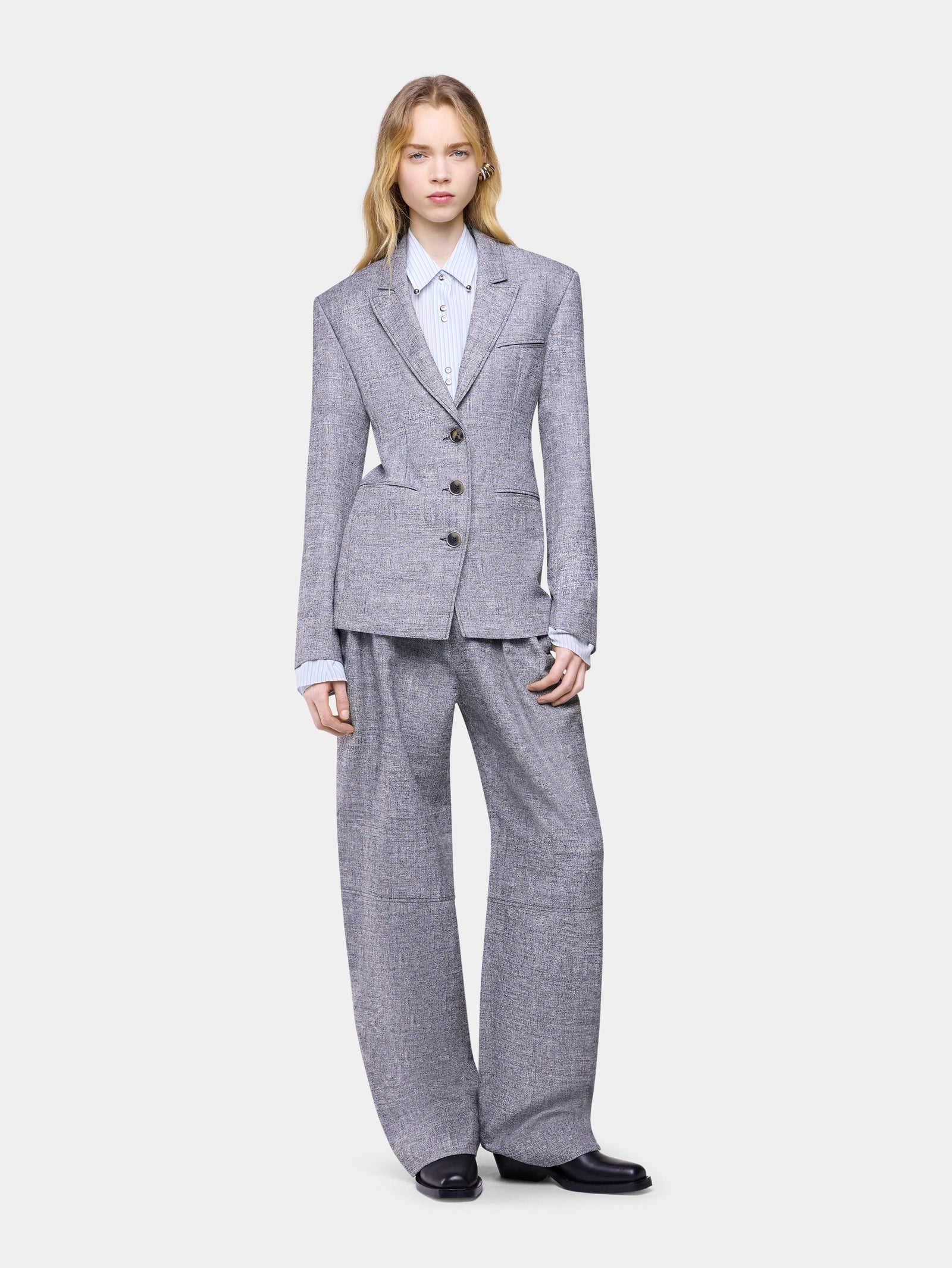 Tailored blazer jacket in heather grey wool - Image 2