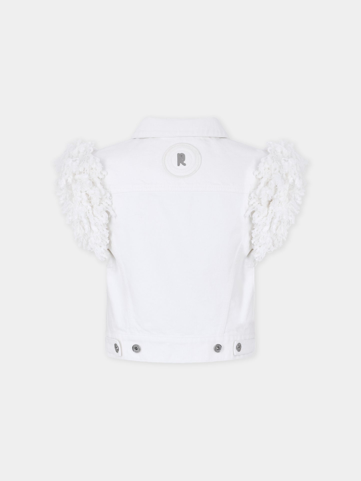 Veste en denim blanc ajustée avec franges