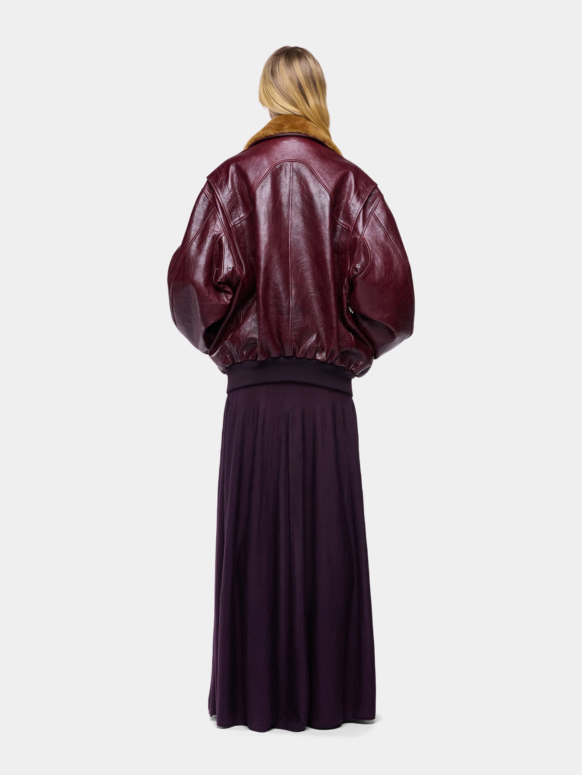 Bomber jacket in burgundy textured leather