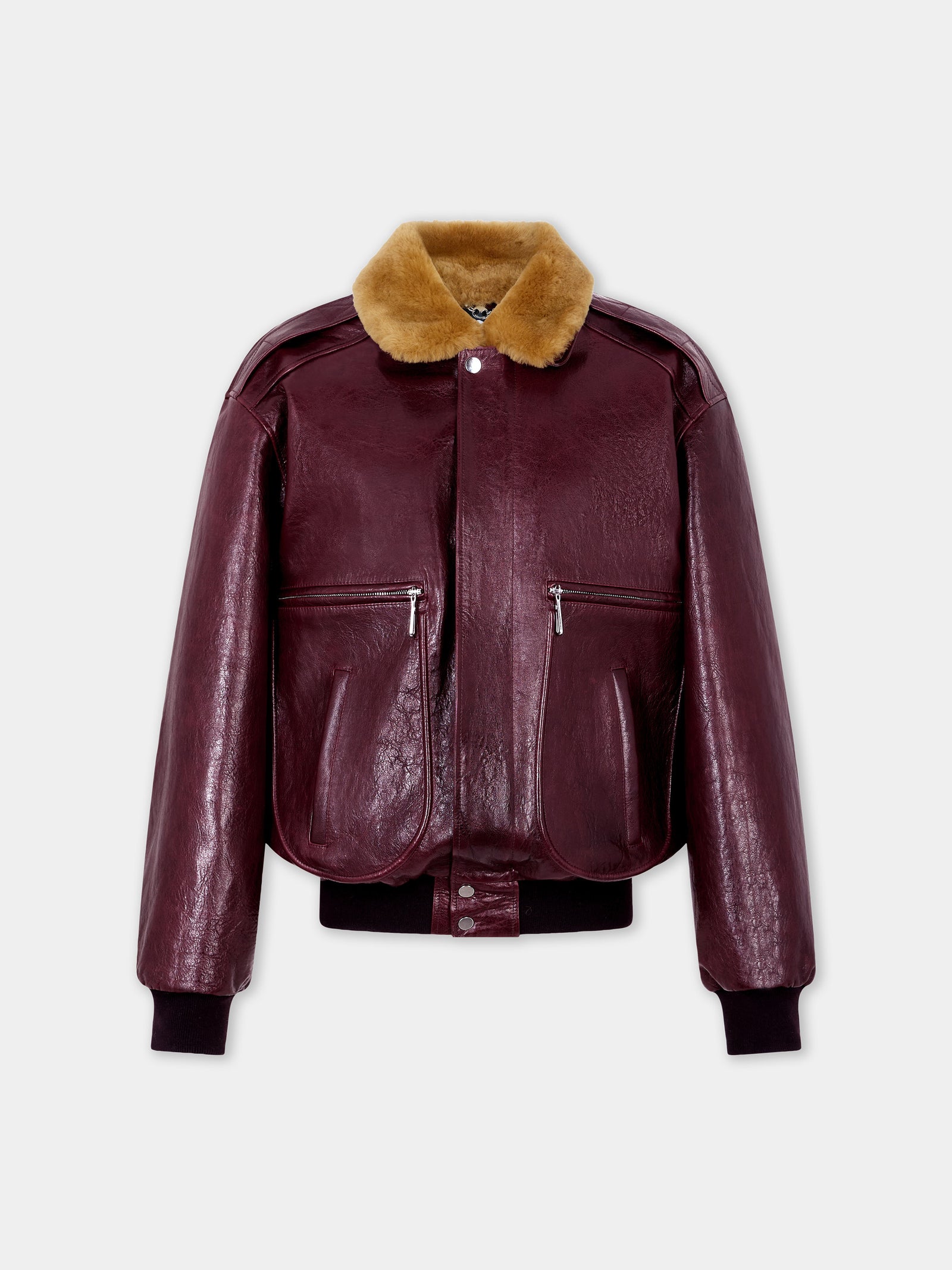 Bomber jacket in burgundy textured leather - Image 1