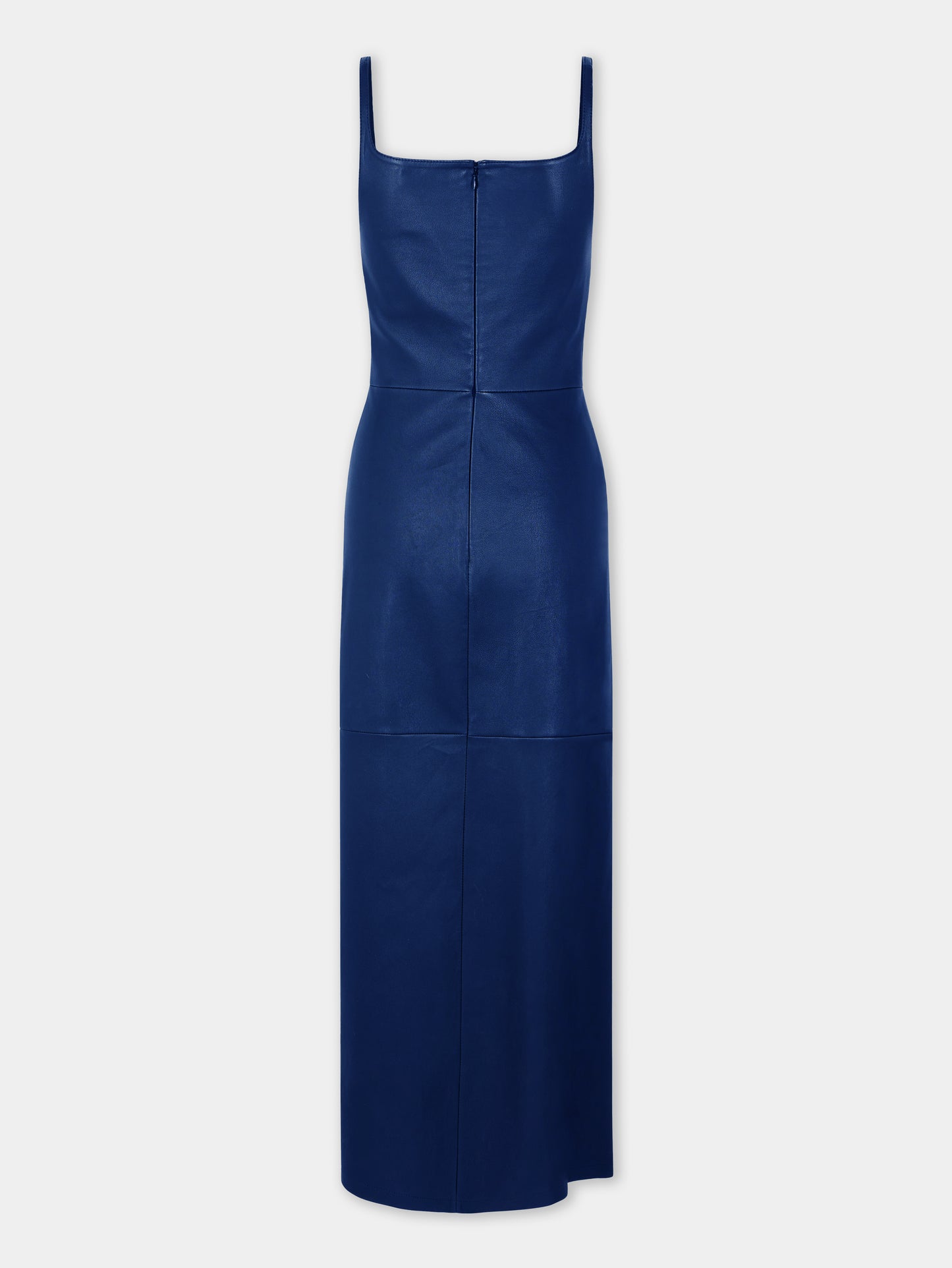 Draped midi dress in navy blue lambskin