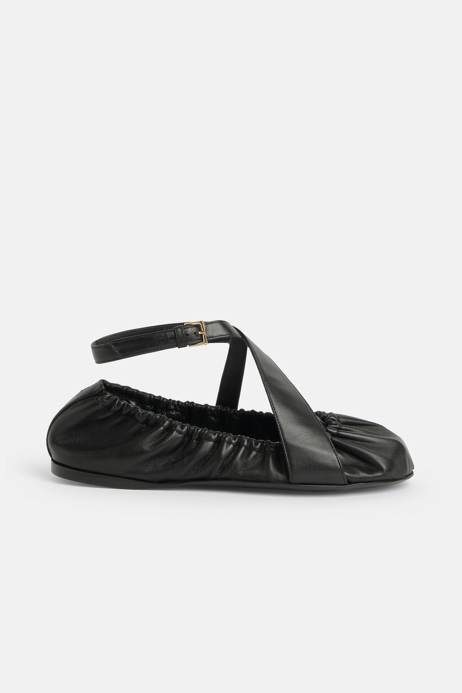 Ballerina in black leather with leather straps - Image 1