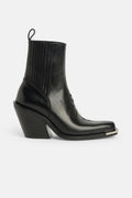 Santiag booties in black leather with cut-out detailing
