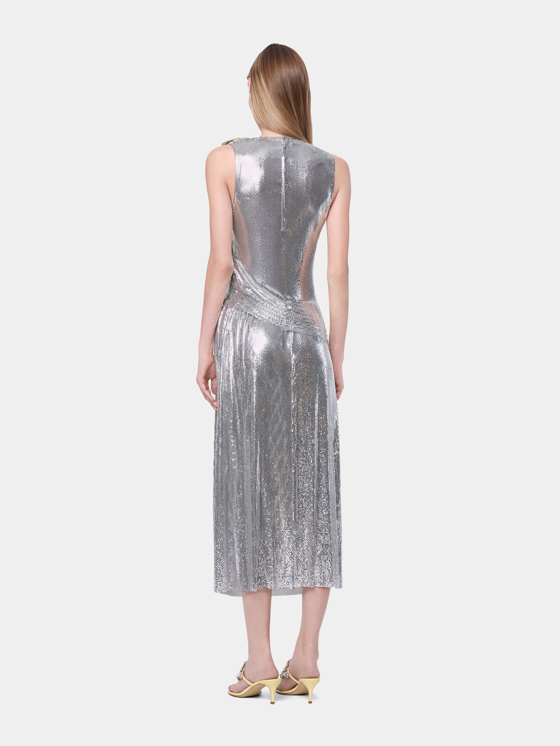 Jupe midi Dinh Van x Rabanne en mesh argenté