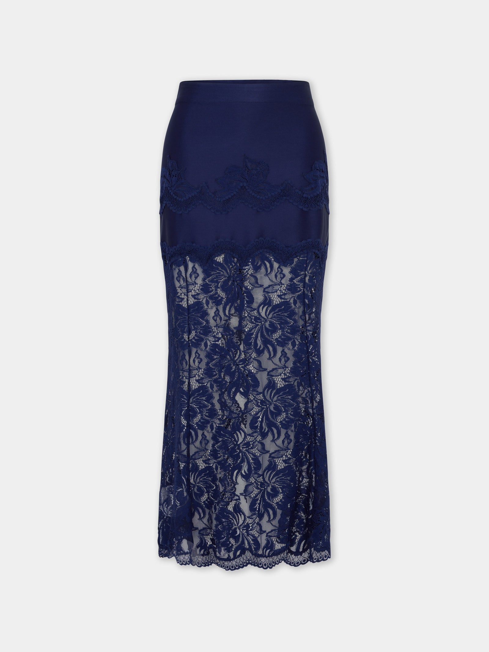 Navy midi skirt in lace and jersey - Image 1