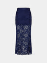 Navy midi skirt in lace and jersey