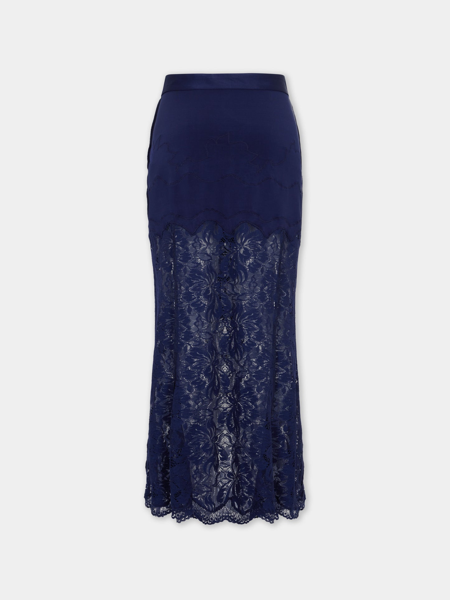Navy midi skirt in lace and jersey