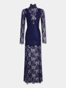 Navy long dress in lace and jersey
