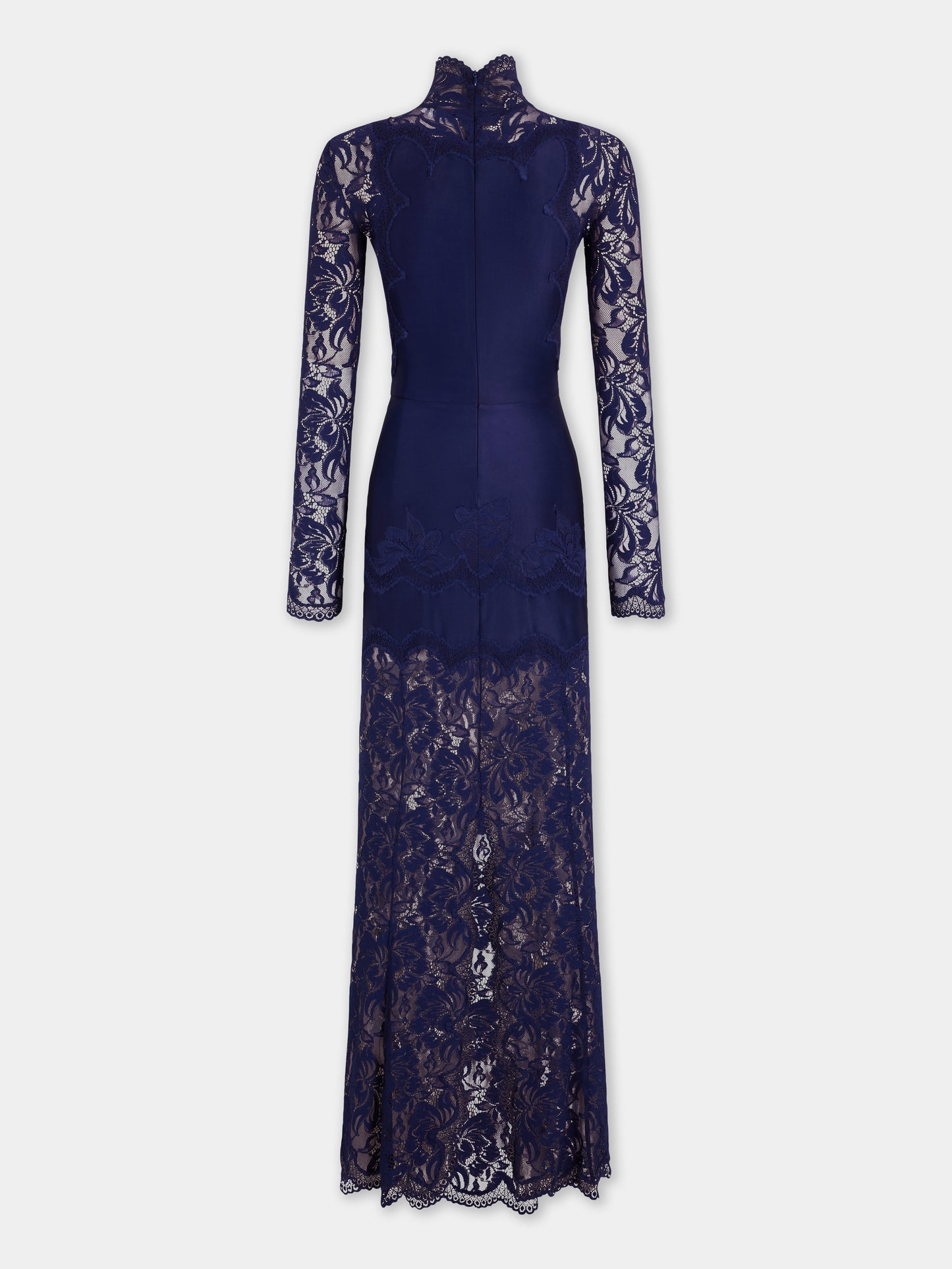 Navy long dress in lace and jersey