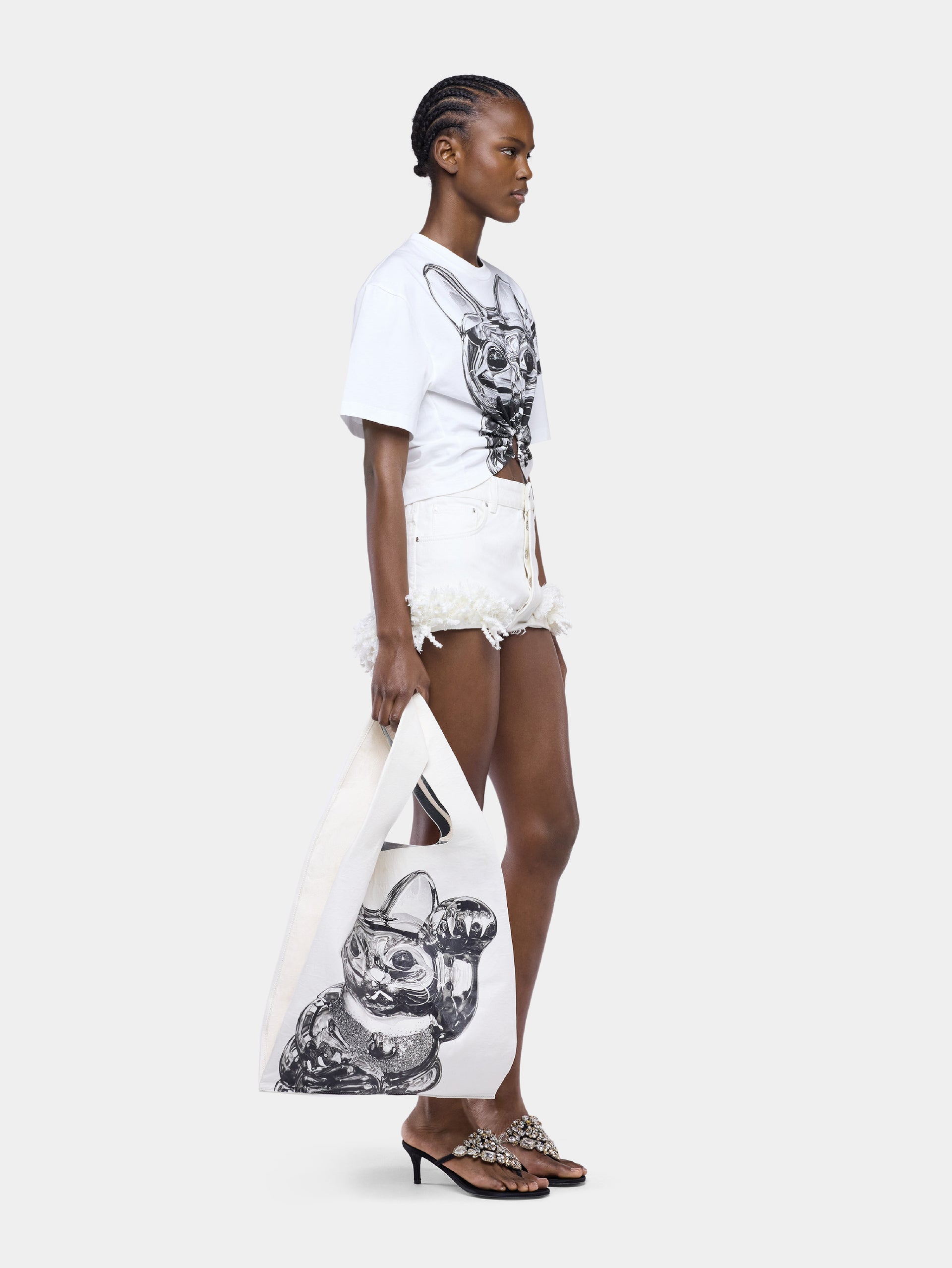Ohmori x Rabanne cat print piercing t-shirt