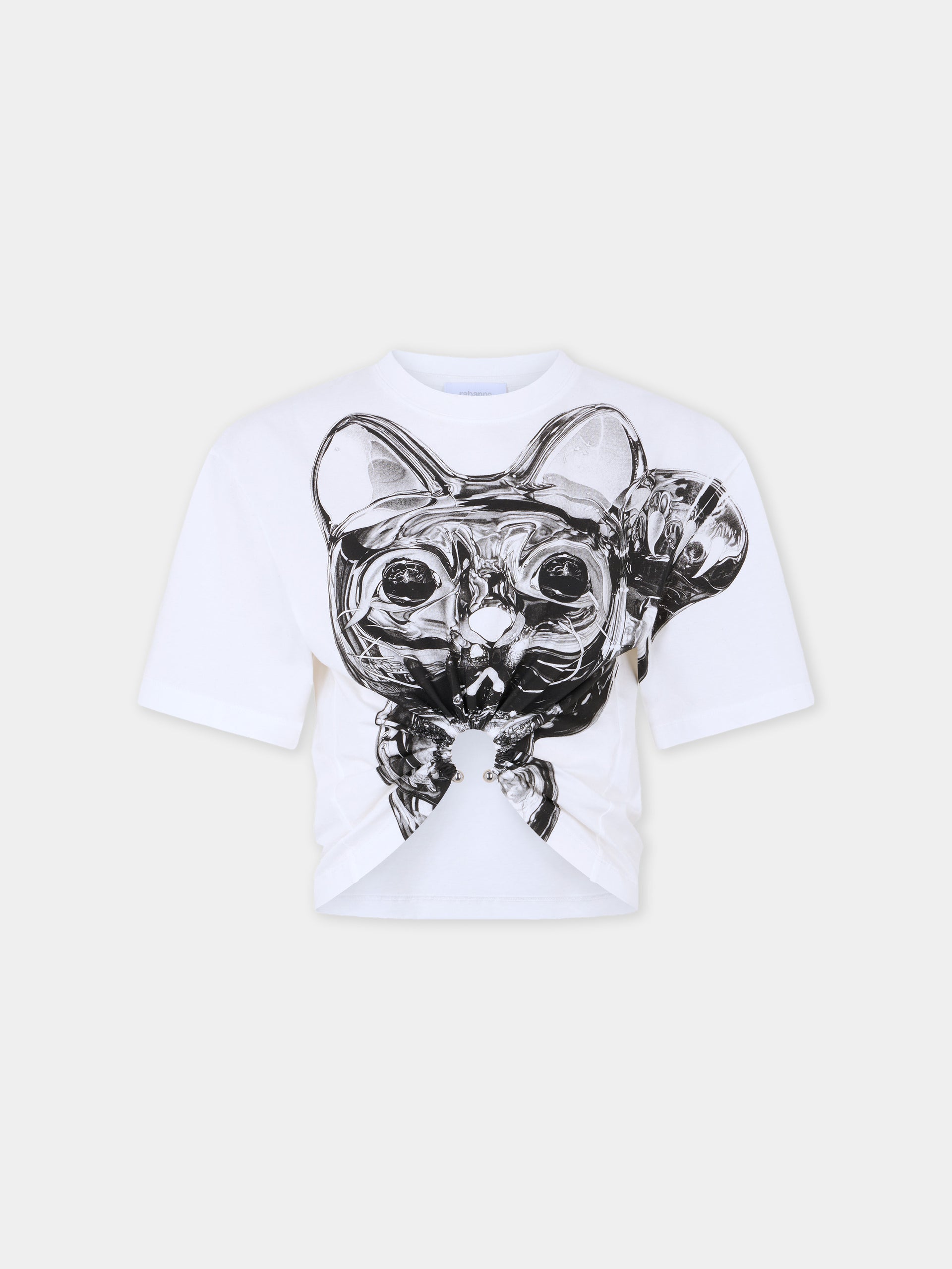 Ohmori x Rabanne cat print piercing t-shirt