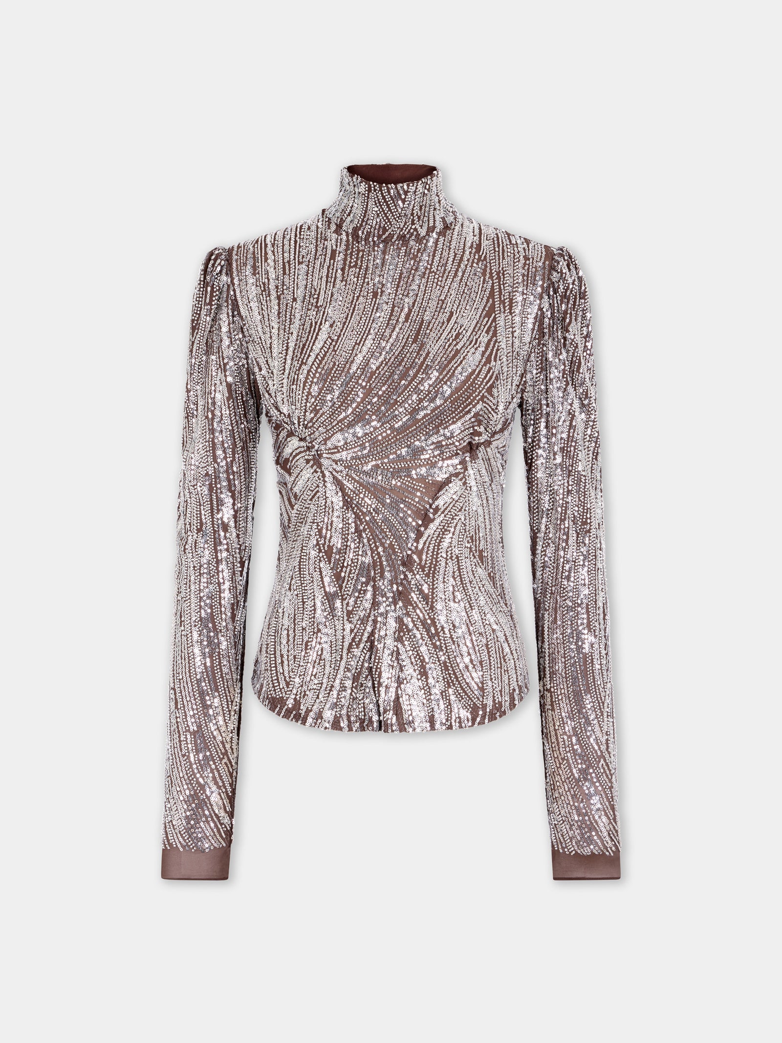 Long-sleeve top with silver embroidery details - Image 1